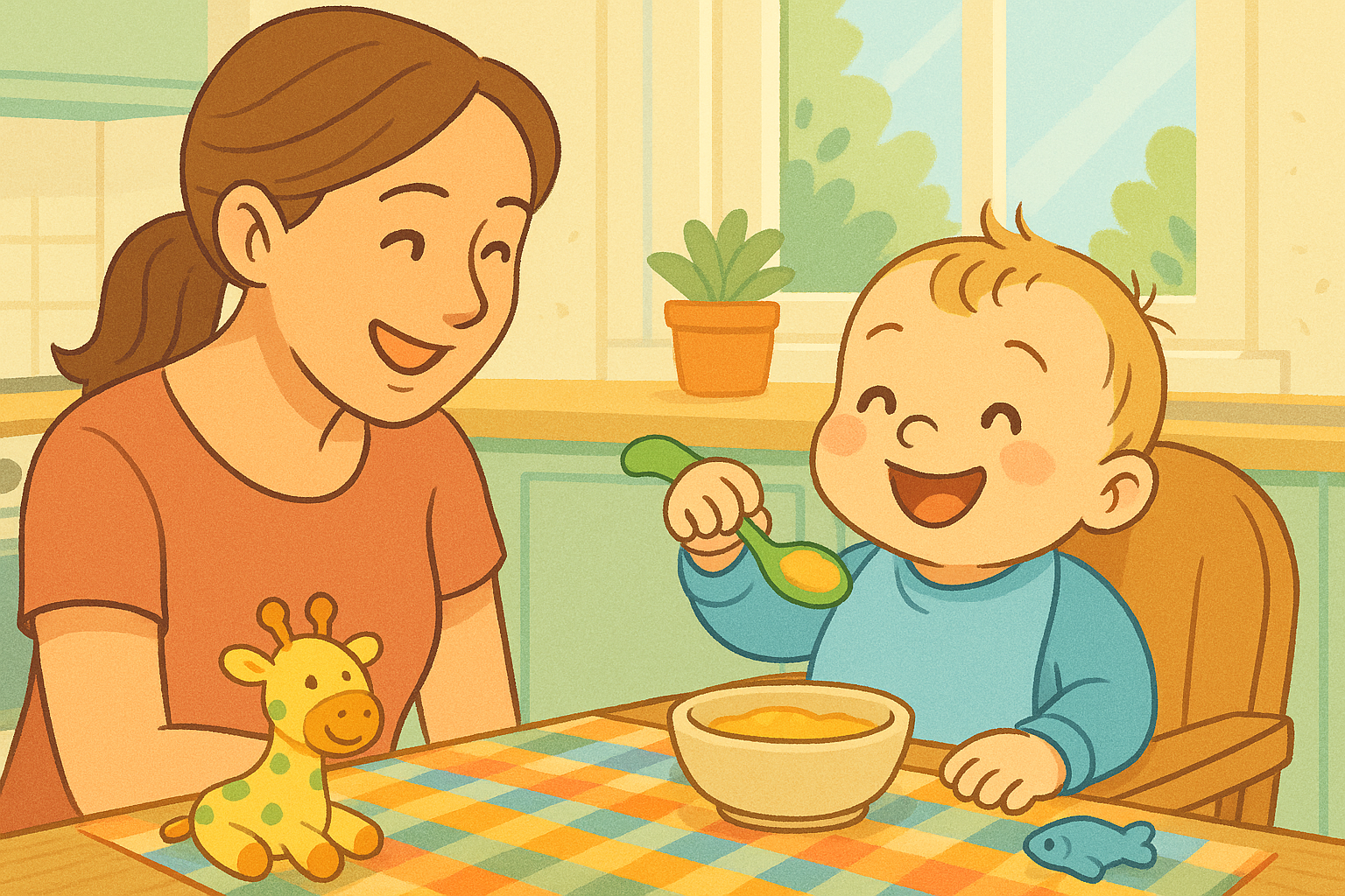 아기가 스스로 이유식 먹는 모습