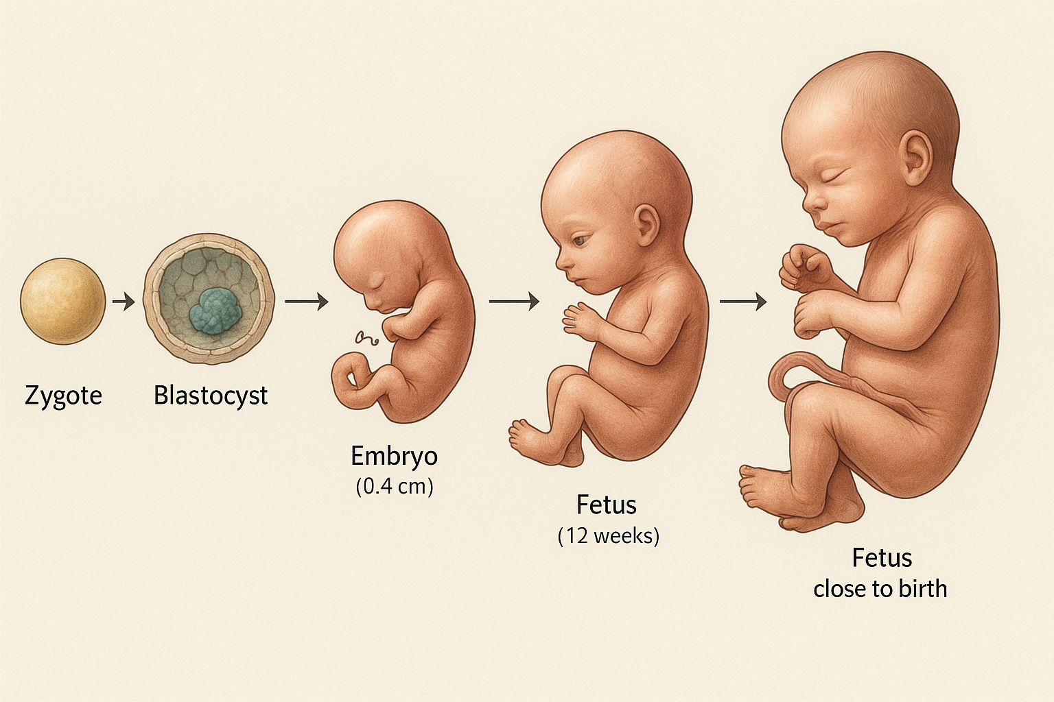 인간의 발달 과정을 수정에서 출생까지의 생명 형성관련 이미지