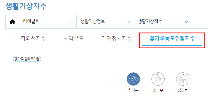 송화가루 지수 확인하는 방법