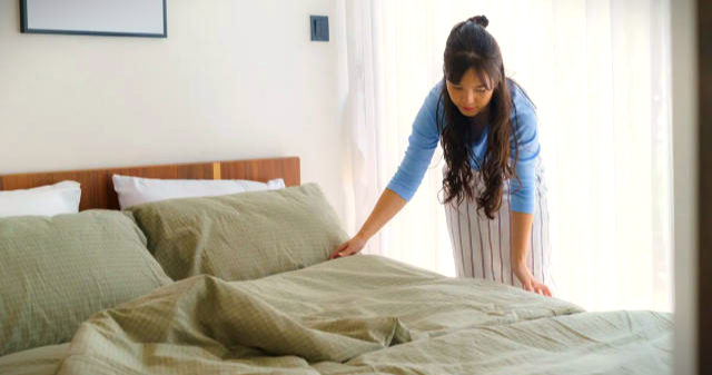 아침에 일어나서 이불 정리하기