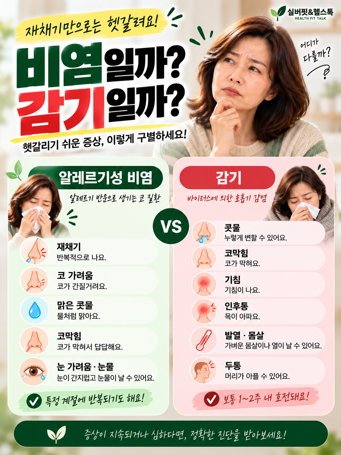 환절기 재채기와 코 증상이 있을 때 비염과 감기를 구별하는 체크포인트