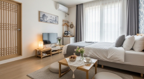 감성적인 커플 숙소 인테리어&amp;#44; 무드등과 조용한 분위기