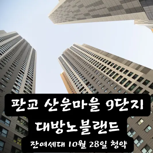 판교 산운마을 9단지 대방노블랜드 10월 28일 청약 청약일