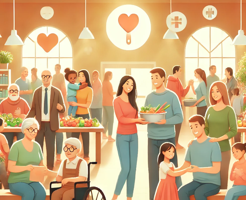 복지제도 혜택으로 행복한 사람들의 모습