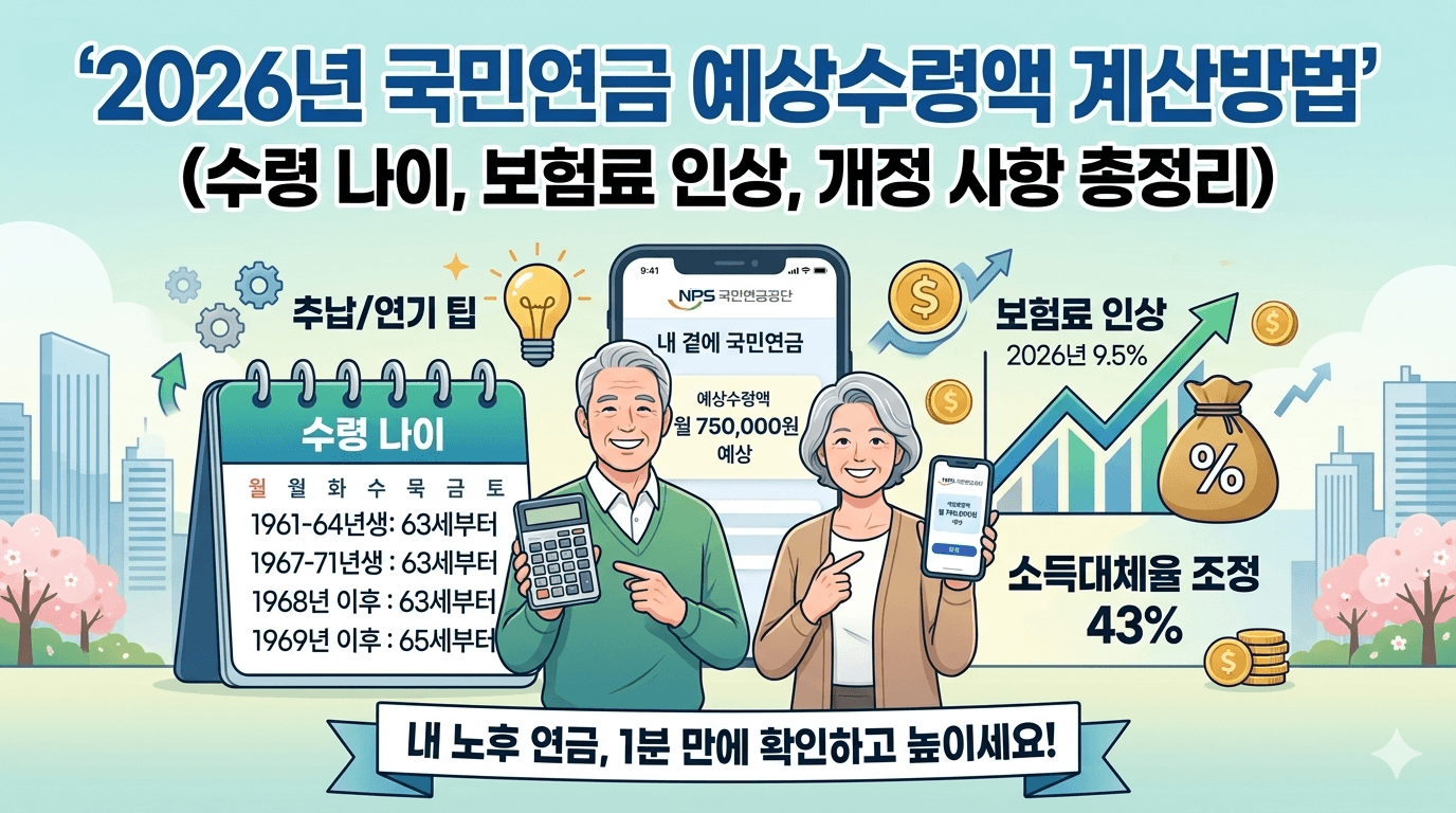 2026년 국민연금 예상수령액 및 수령 나이 계산방법 안내