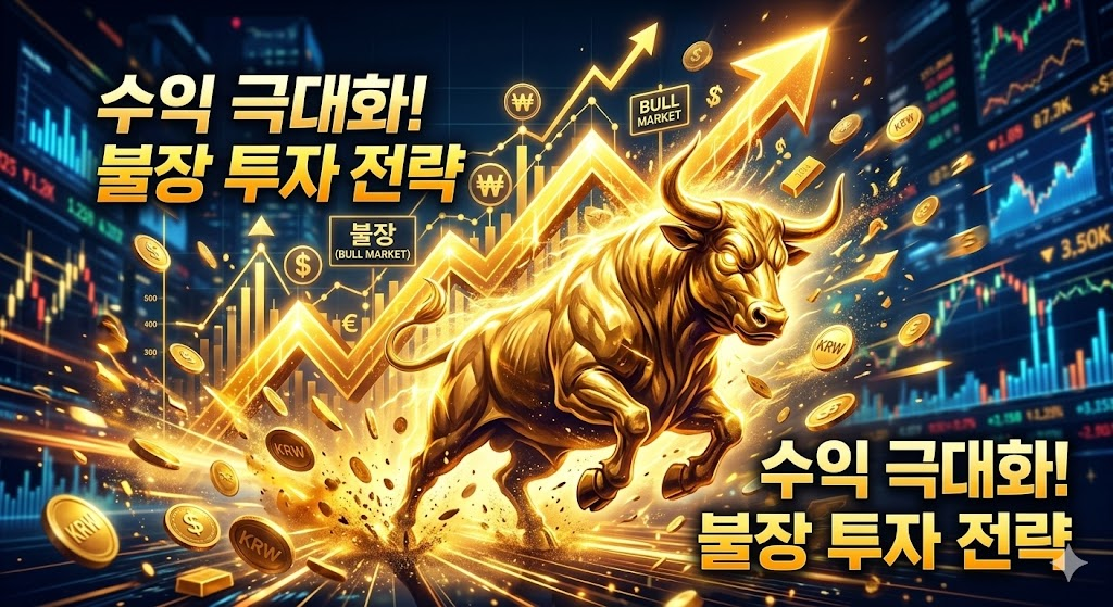 황금 황소와 상승 그래프가 강조된 에너제틱한 수익 극대화 스타일