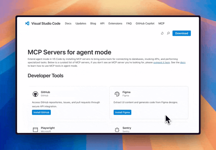 vscode mcp 설치 : 공식 MCP Server 사이트를 이용한 설치