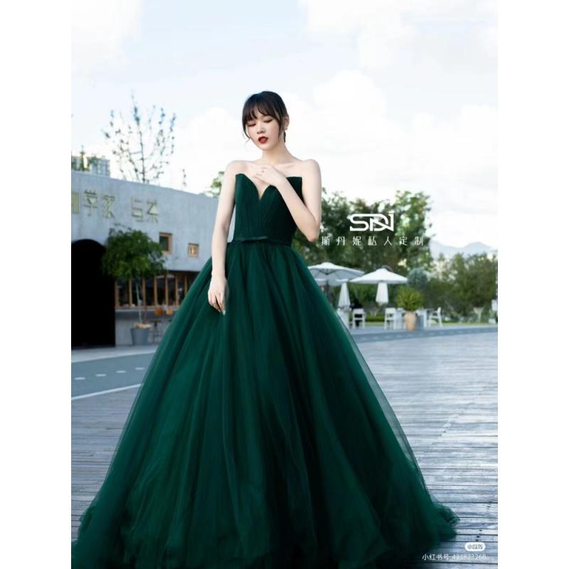 연말드레스 딥그린 이브닝드레스 연주회 졸업식 파티