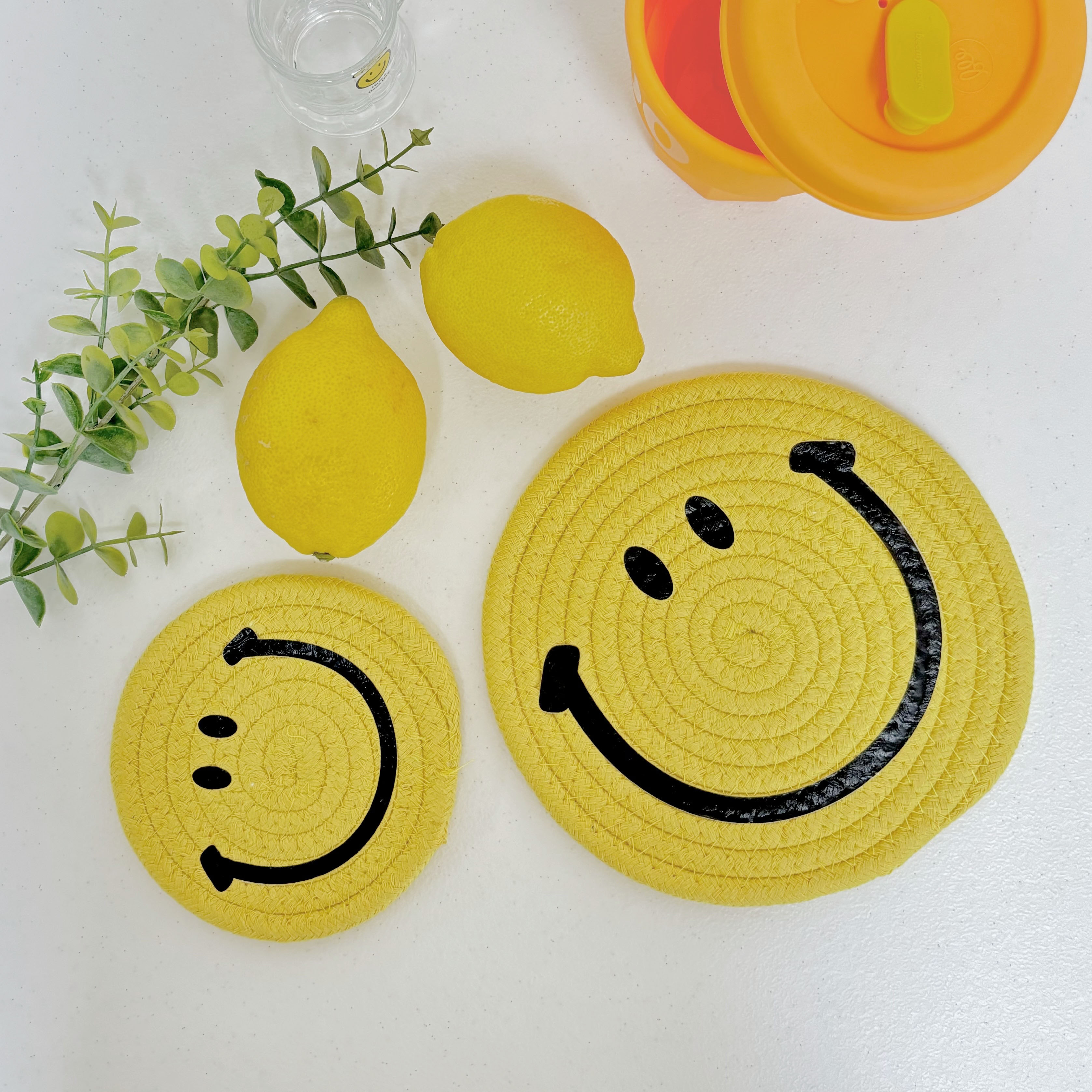 스마일 냄비받침 컵받침 옐로우