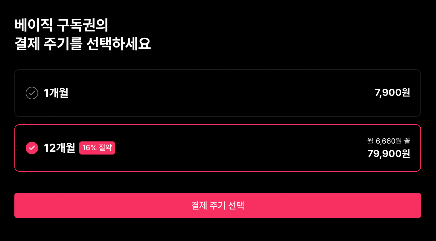베이직 구독권의 12개월 할인 금액