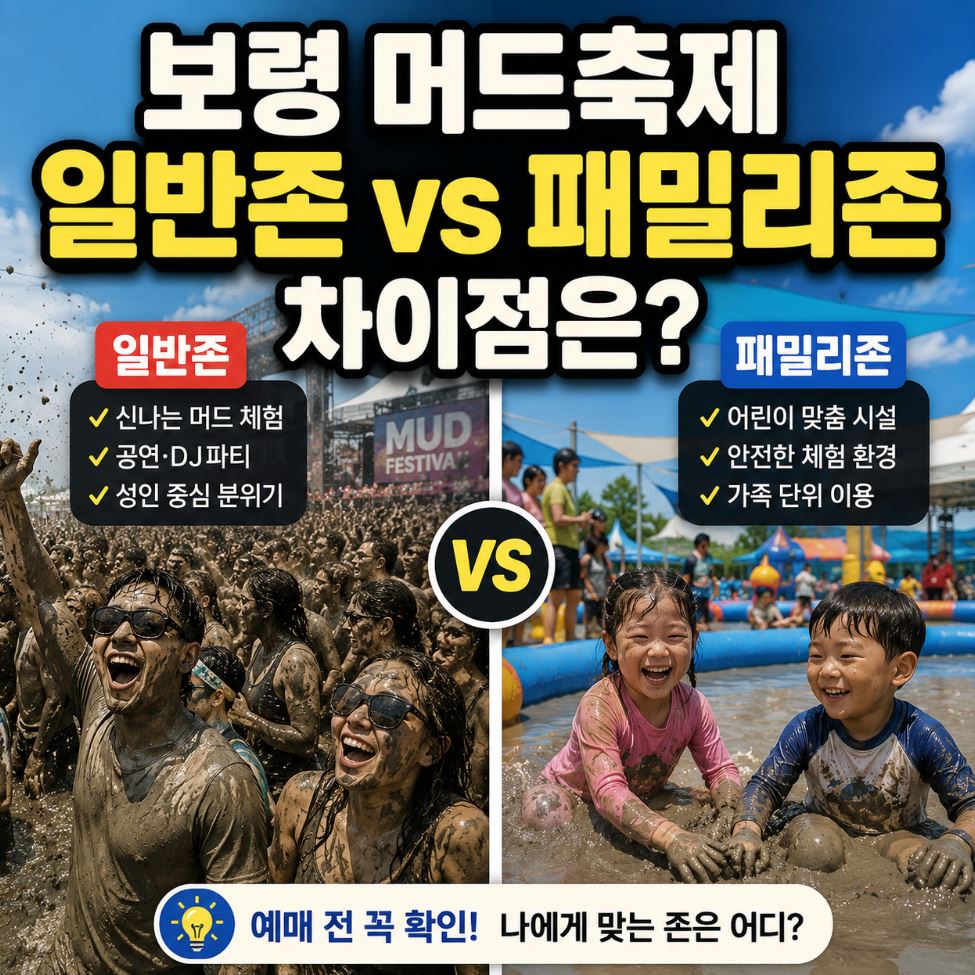 보령 머드축제 일반존 패밀리존 차이