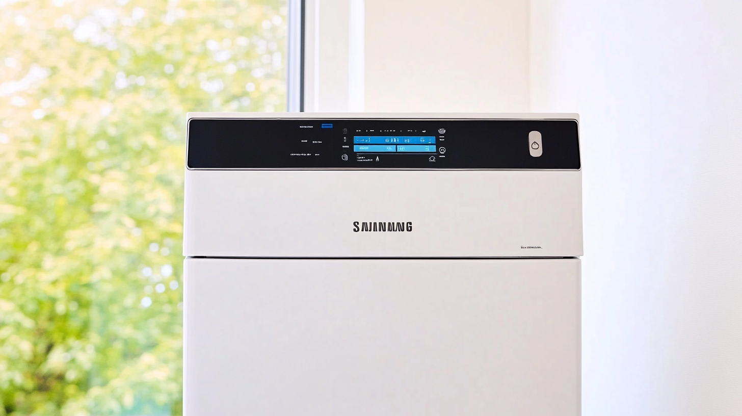 작은 욕실에 삼성 워시타워가 완벽히 수납된 장면으로, 공간 활용도가 극대화되어 있으며 세련된 디지털 제어 패널이 클로즈업된 이미지입니다.