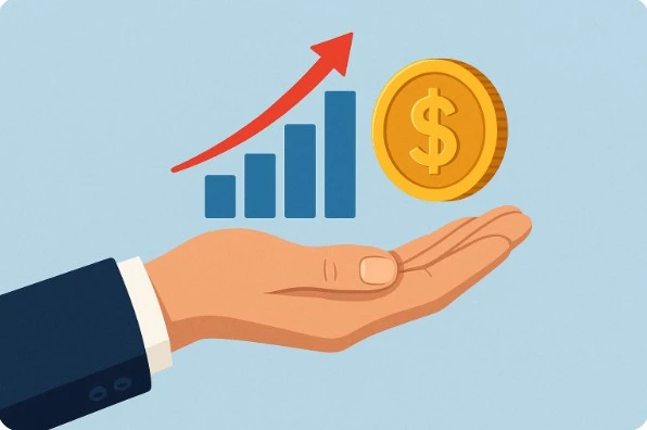 손 위에 주가 그래프와 금색 배당 코인이 함께 놓인 주주환원을 상징하는 이미지