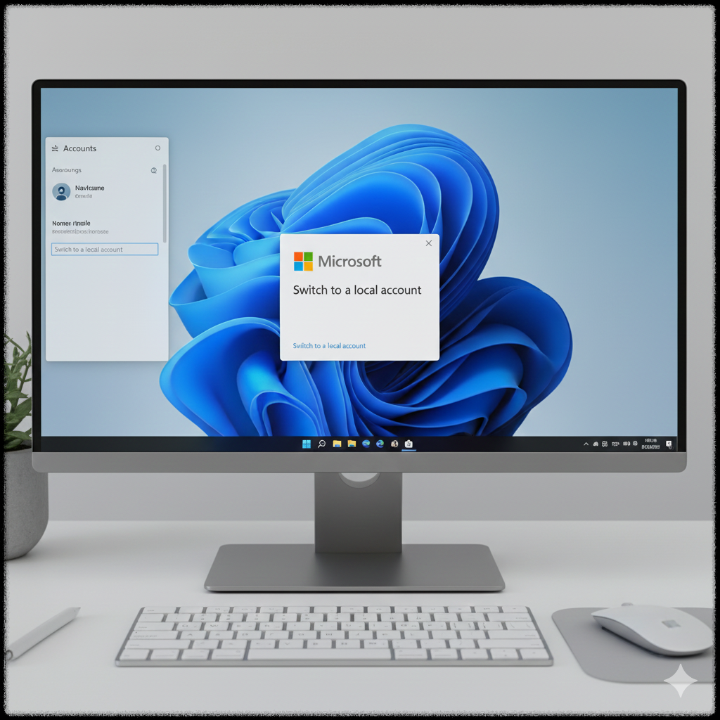 윈도우 11에서 Microsoft 계정에서 로컬 계정으로 전환하는 설정 화면