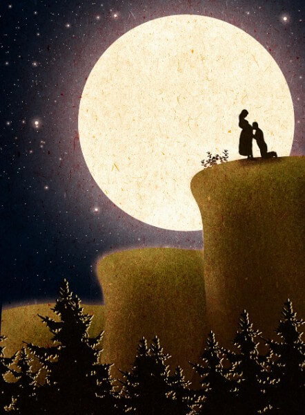 달위 절벽 위에 서있는 임산부와 남편