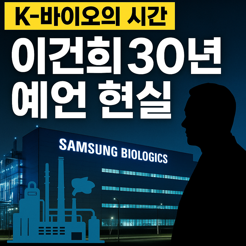 &ldquo;이건희 회장의 바이오 예언과 삼성바이오로직스&middot;CDMO&middot;ADC 플랫폼 성장 흐름을 강조한 썸네일 이미지&rdquo;