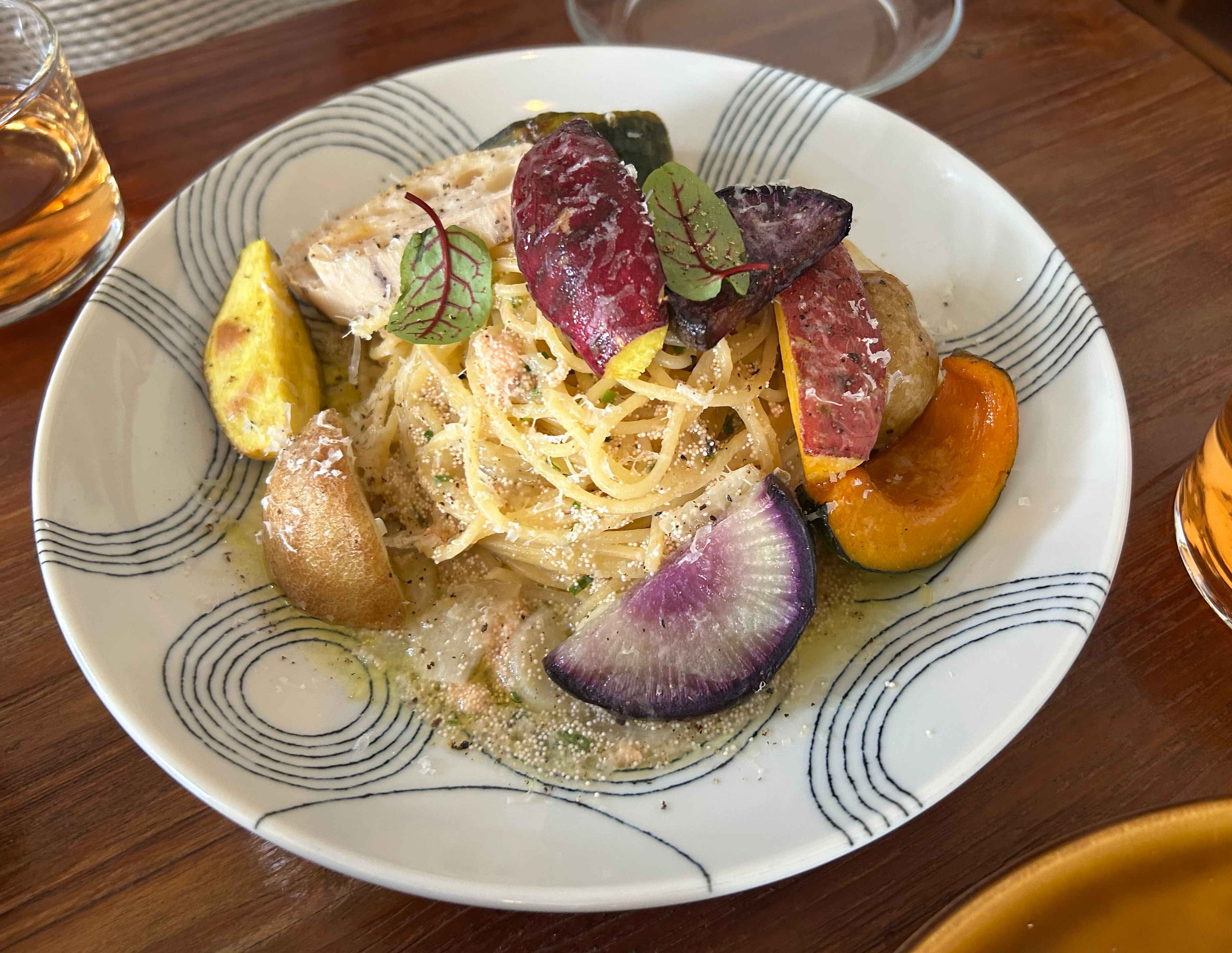 가을 채소 명란 오일 파스타