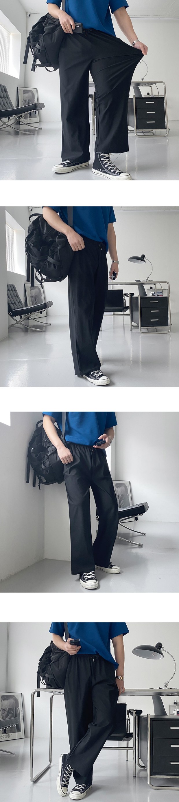 남자 여름 아이스 원단 쿨라인 와이드 슬랙스 팬츠