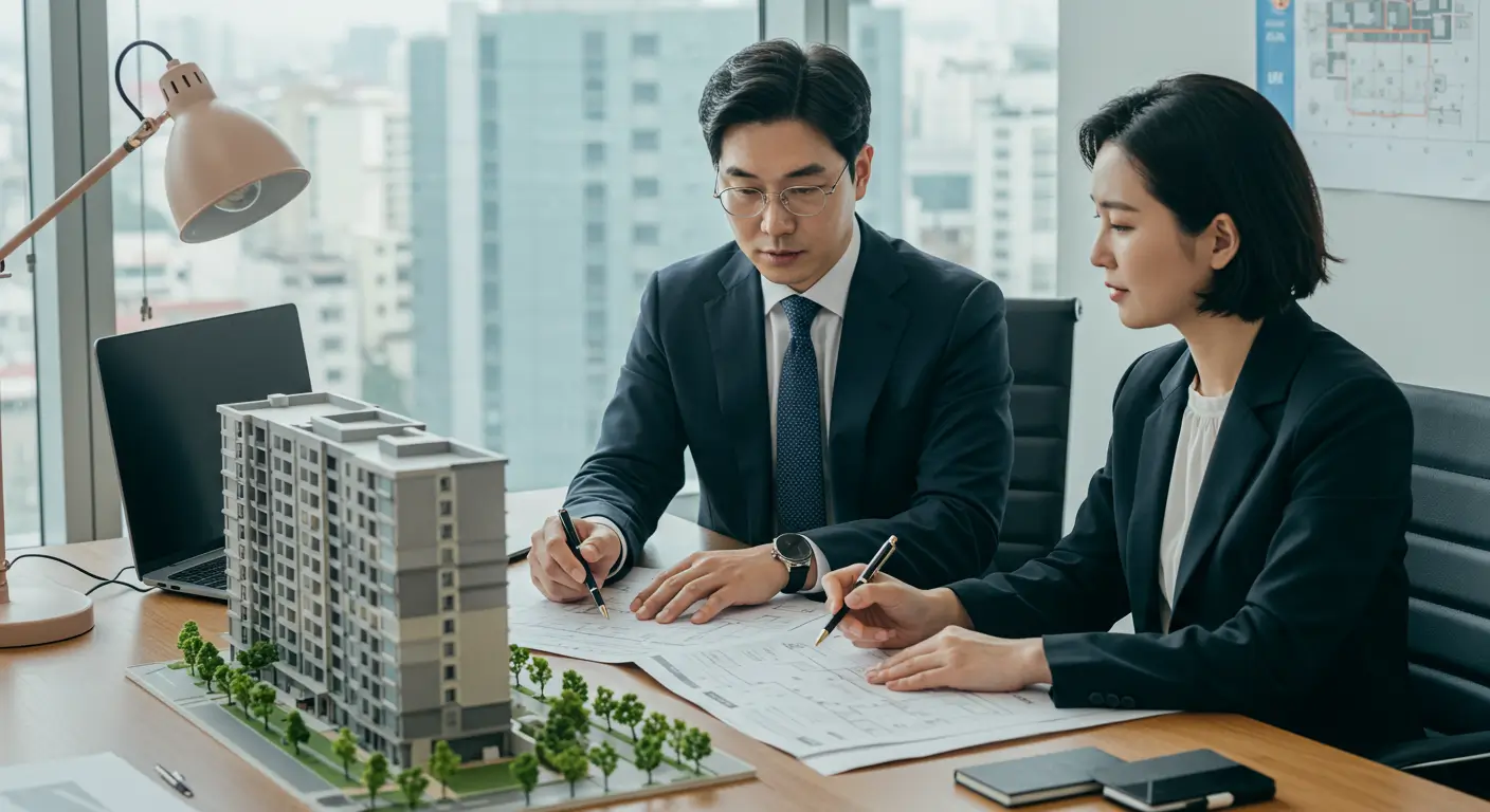부동산 전문 세무사와 함께 법인 명의 아파트 매수 절세 전략을 상담받는 모습
