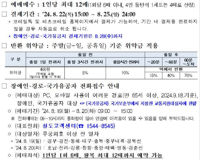 2024 추석 기차표 예매