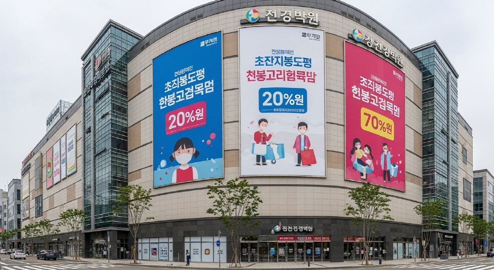 복합쇼핑몰 외벽과 유흥업소 거부 안내 스티커