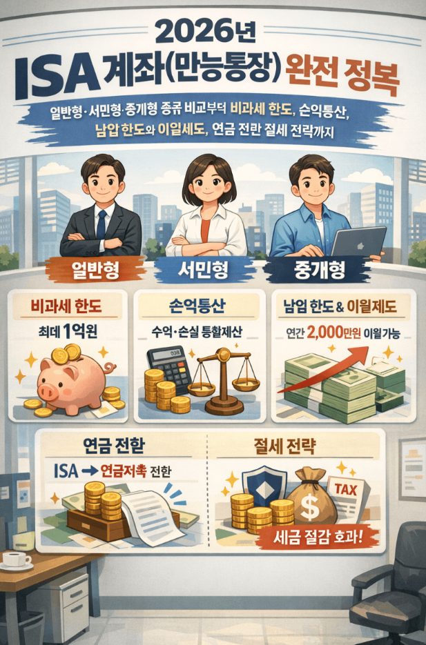 ISA, 일반형, 서민형, 중개현, 비과세 한도, 손익 통산, 납입 한도, 연금 전환, 절세 전략