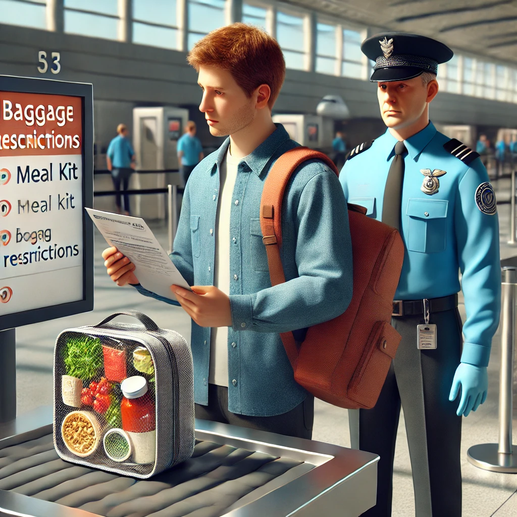 공항에서 수하물 안내서를 읽는 남자