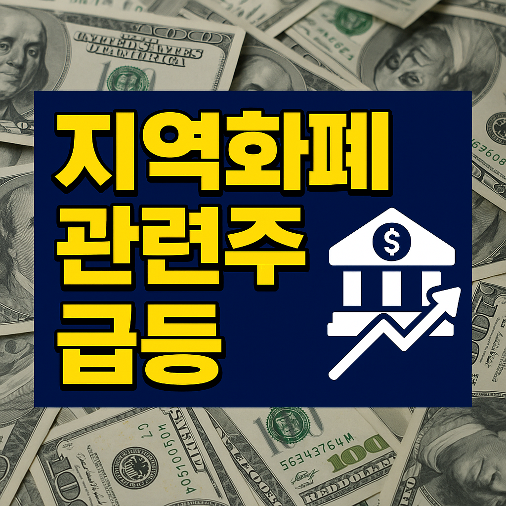 지역화폐 관련주 급등이라는 문구와 은행·달러 그래픽이 강조된 썸네일 이미지