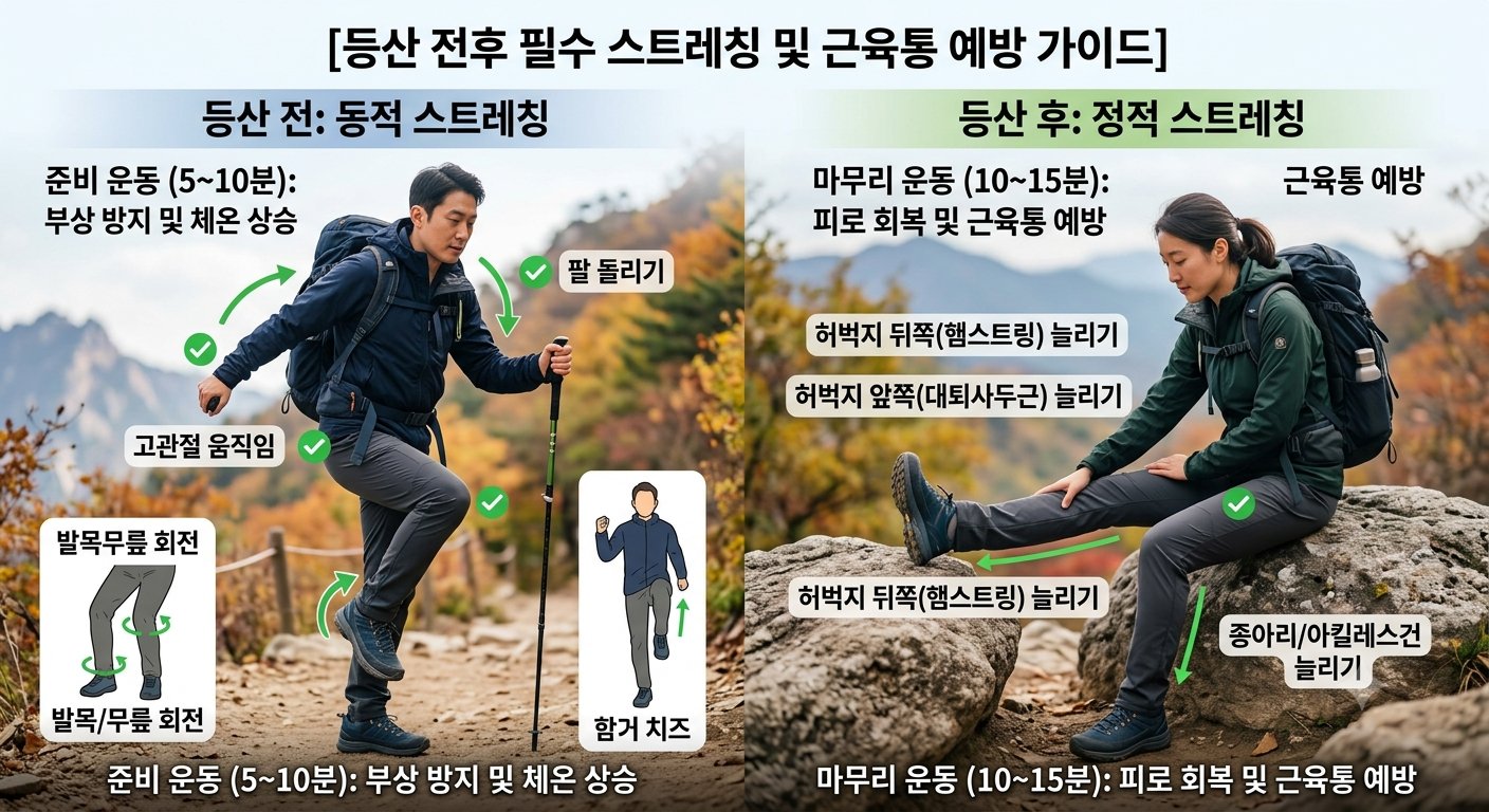등산 전후 필수 스트레칭 및 근육통 예방 가이드