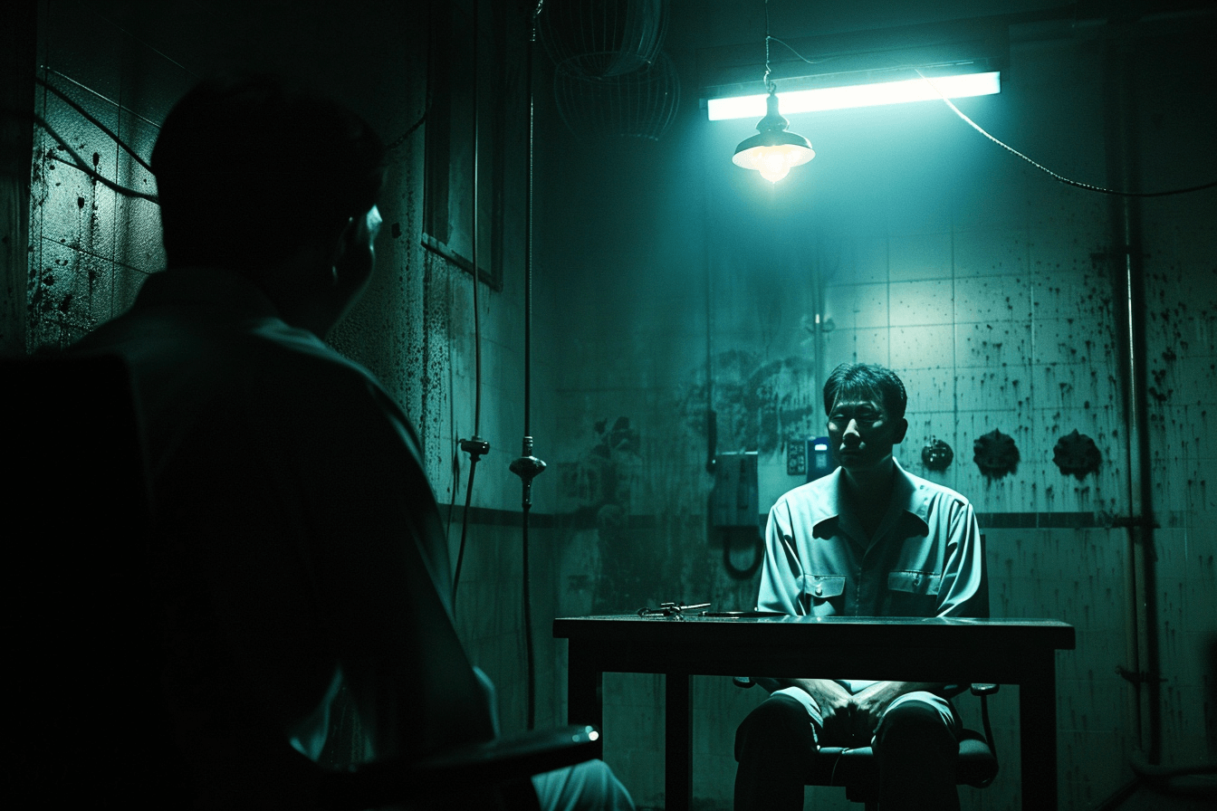 어두운-취조실에-앉아있는-남자-이미지