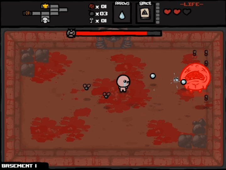 더-바인딩-오브-아이작-플래시게임-플레이-폭탄을-터트려-보스에게-큰-피해를-입힌-화면