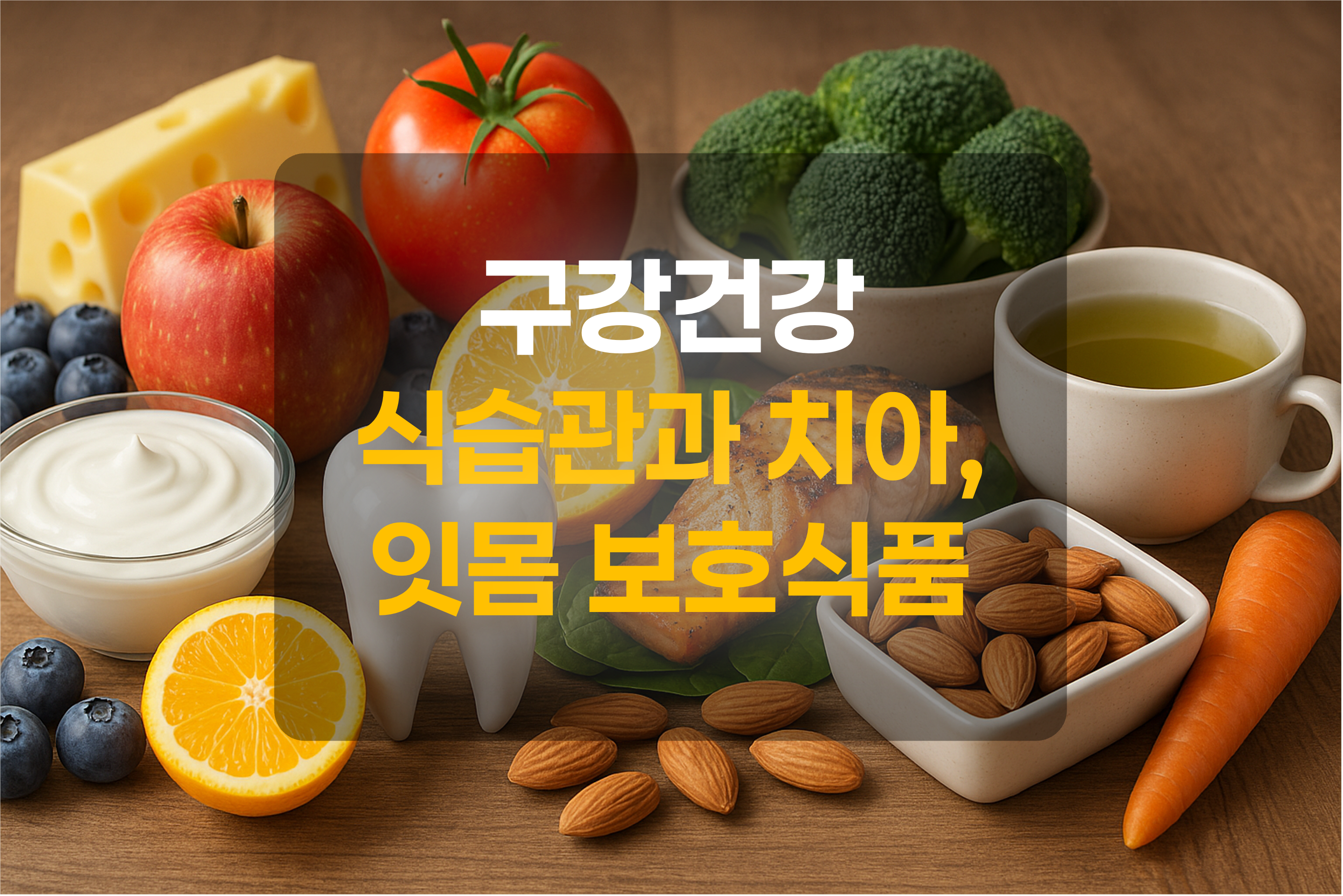 구강건강에 좋은 식품들을 나열한 이미지