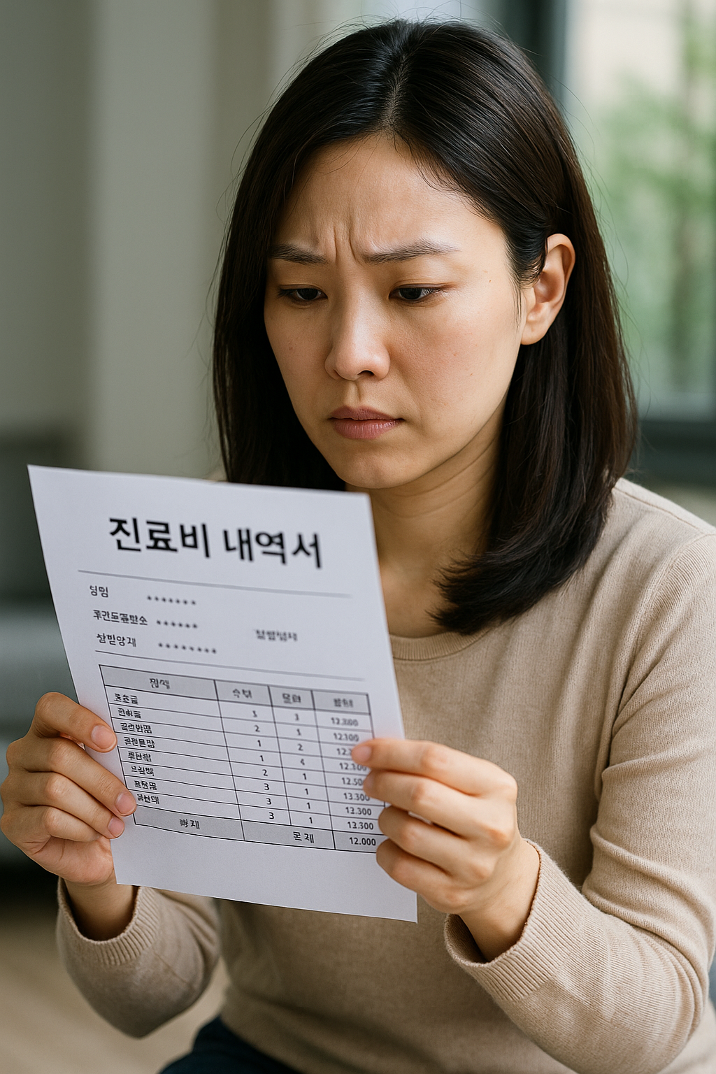 진료비를 확인하고 있는여성