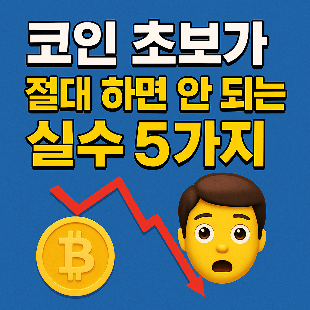 가상자산 초보자가 조심해야 할 실수 5가지를 강조하는 경고형 썸네일 이미지