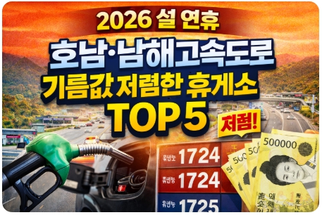 2026 설 연휴 호남·남해고속도로 기름값 저렴한 휴게소 TOP 5