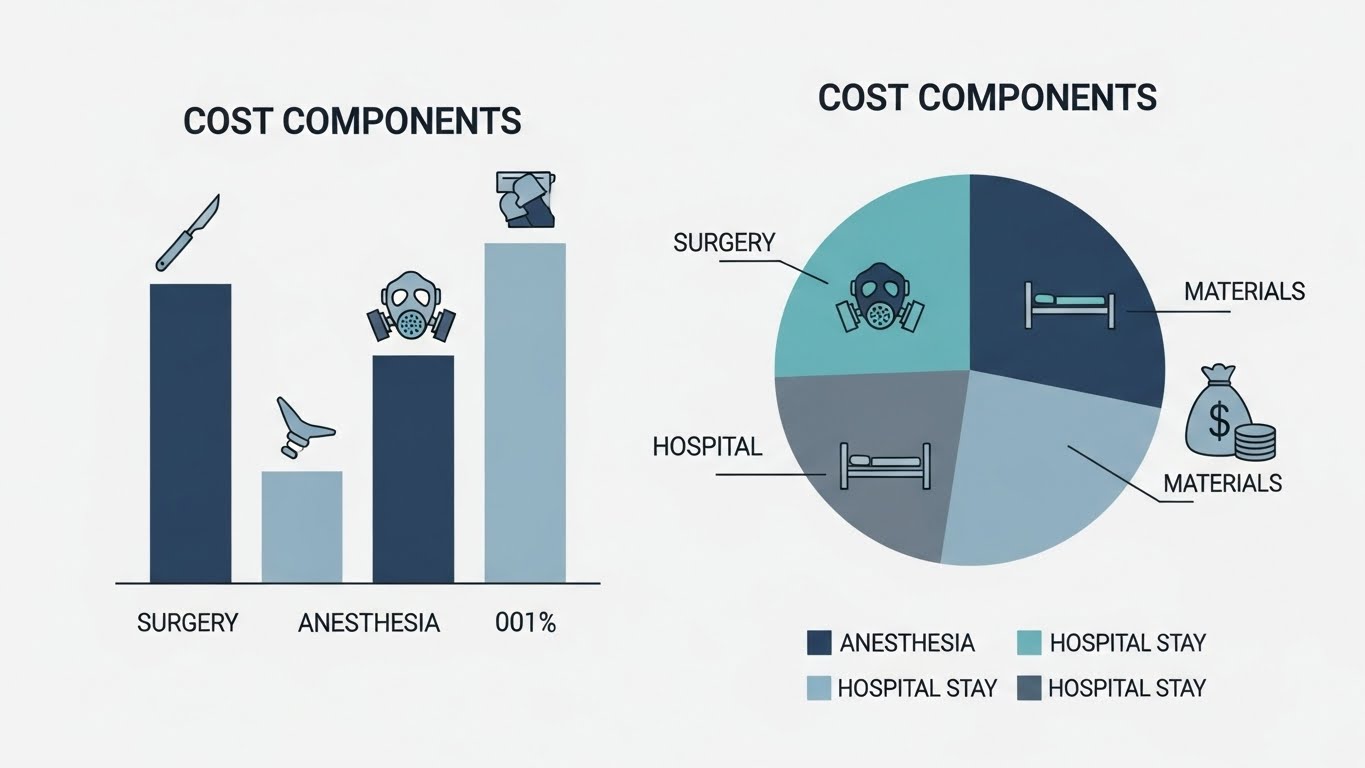 수술비, 입원비, 재료대 등 허리 수술 시 발생하는 비용 항목들의 구성비 시각화 그래픽