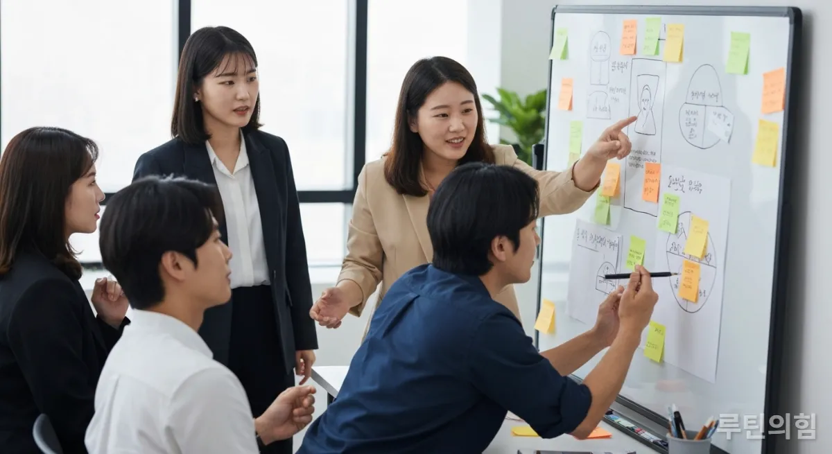 AI 시대에 협력하여 문제를 해결하는 한국 직장인들