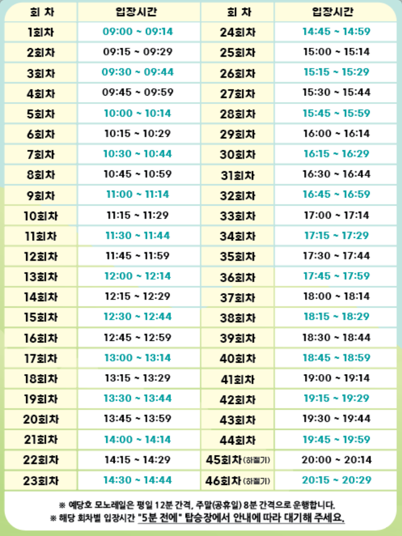 예당호 모노레일 운행시간