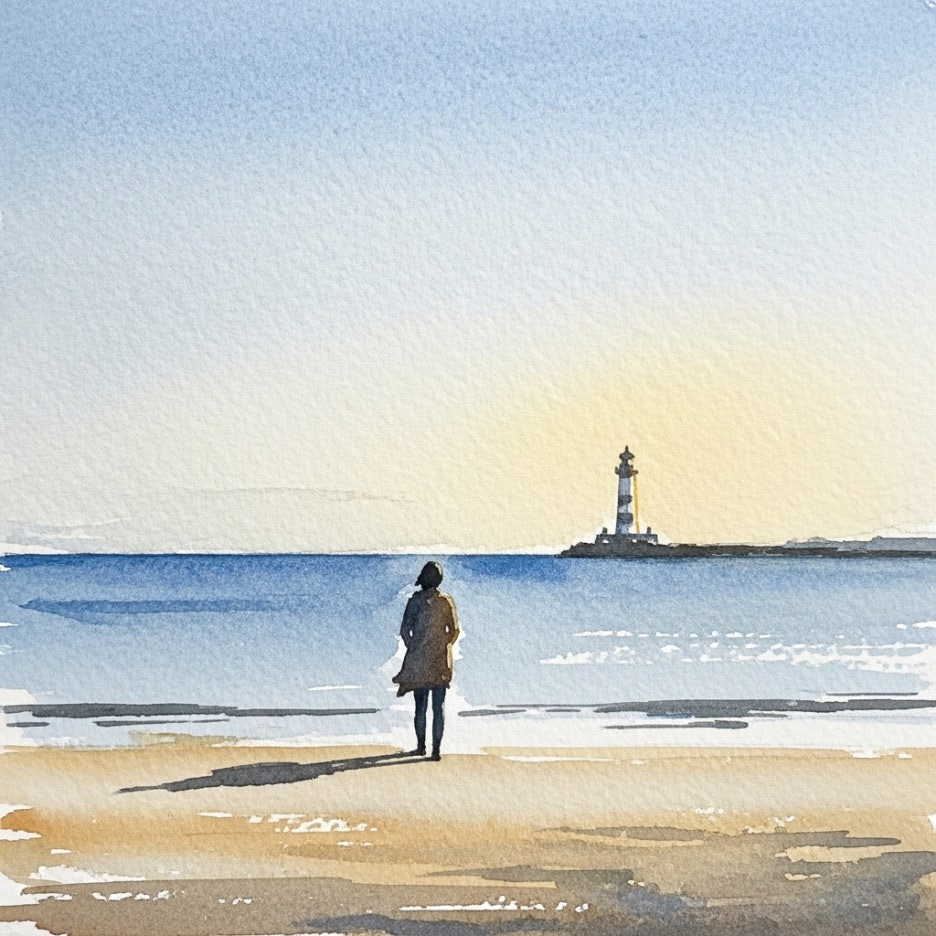 차분하게 미래를 전망하는 인물의 뒷모습