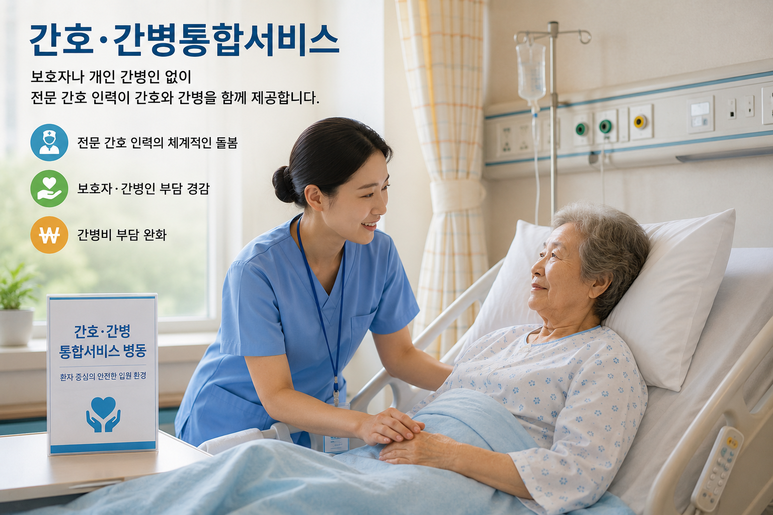 간호·간병통합서비스 병동에서 간호사가 입원한 어르신을 돌보는 모습