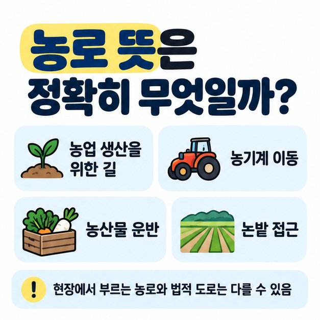 농로와 농도, 일반 도로의 의미 차이를 간단히 비교한 그림