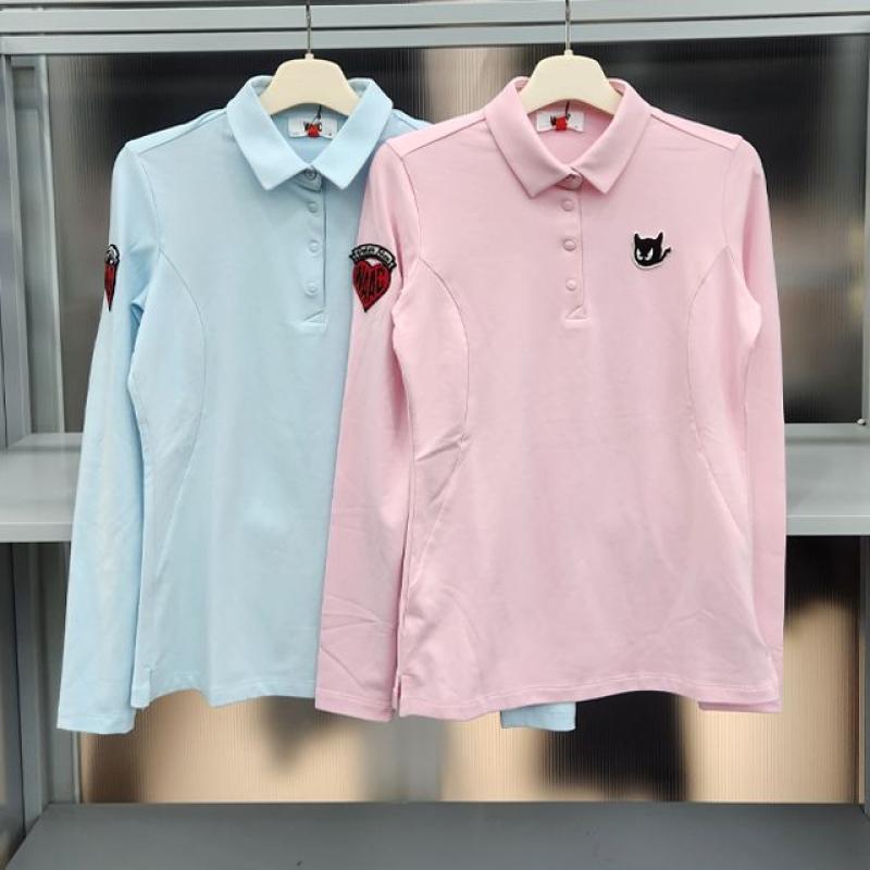 WAAC 왁 겨울 여성 골프 양면 기모티 카라티 긴팔 티셔츠 S-21701