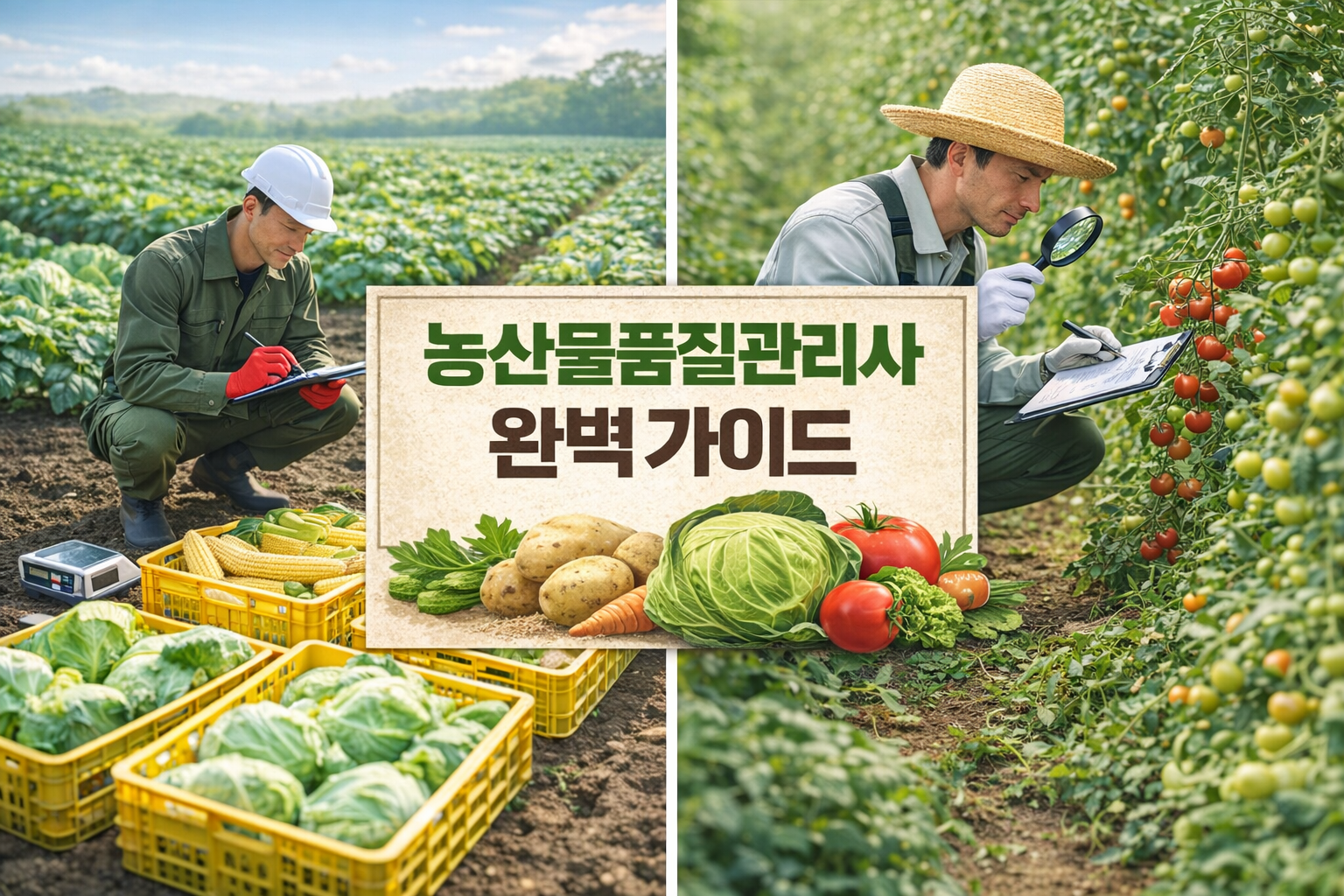 농산물품질관리사가 농작물의 신선도&middot;안전성을 확인하며 품질 기준에 맞게 평가하는 현장 작업 모습