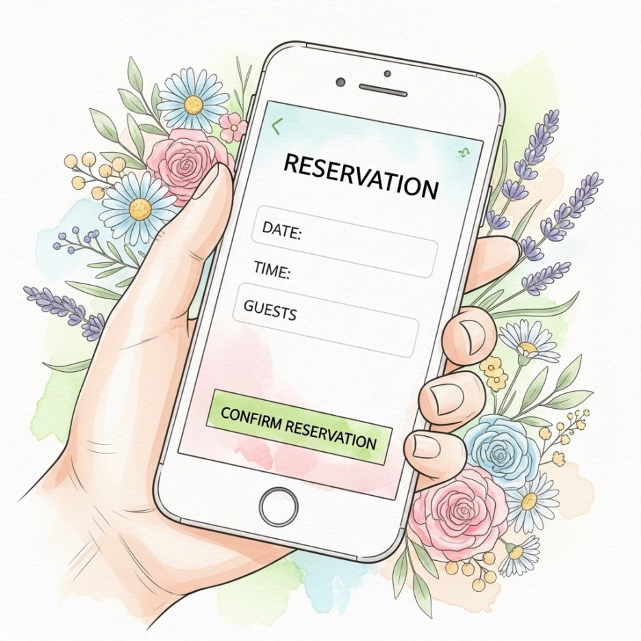 예약 앱을 확인하는 손의 부드러운 수채화 일러스트