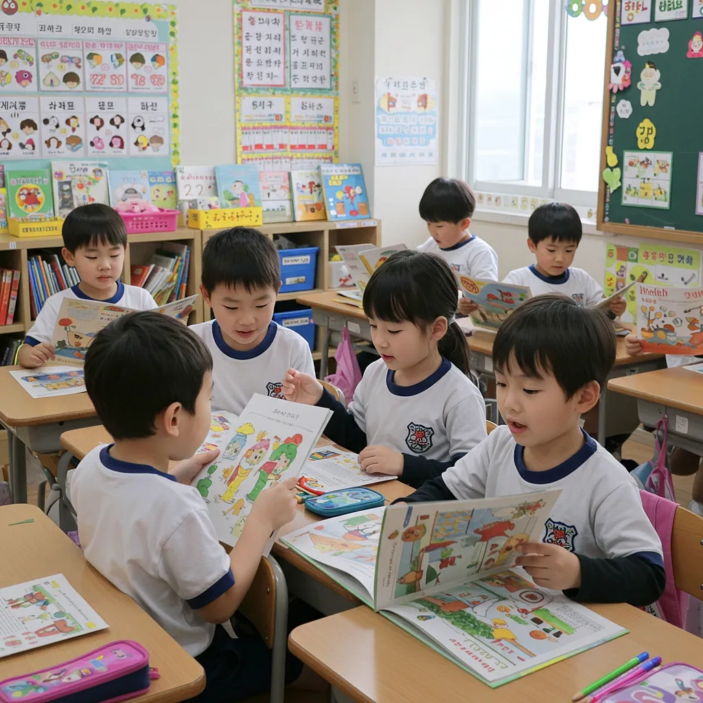 교실에서 책 읽는 학생들