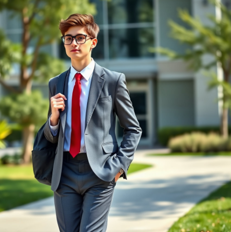 고급 안경을 쓴 멋쟁이 고등학생 사진