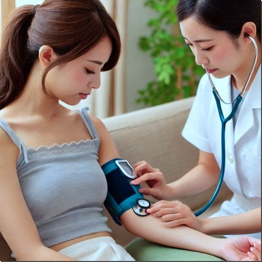 에르고티오네인 효능 심혈관 건강, 혈압 재보는 여성 사진