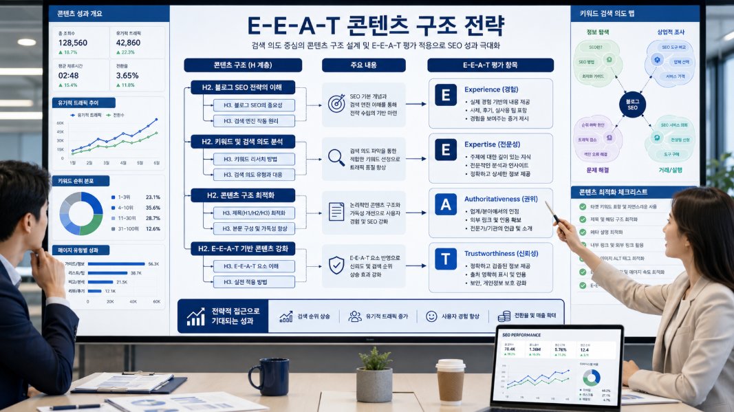 E-E-A-T 기준과 H2 H3 구조를 연결한 블로그 콘텐츠 전략 이미지