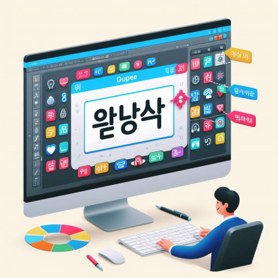 화면에서 다양한 색상과 텍스트 아이콘을 조작하는 모습