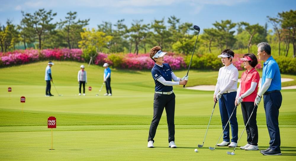 파크골프 지도사가 강습하는 사진